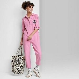 NEW Women's Ascot + Hart Utility Long Sleeve Graphic Jumpsuit • Barbie Pink